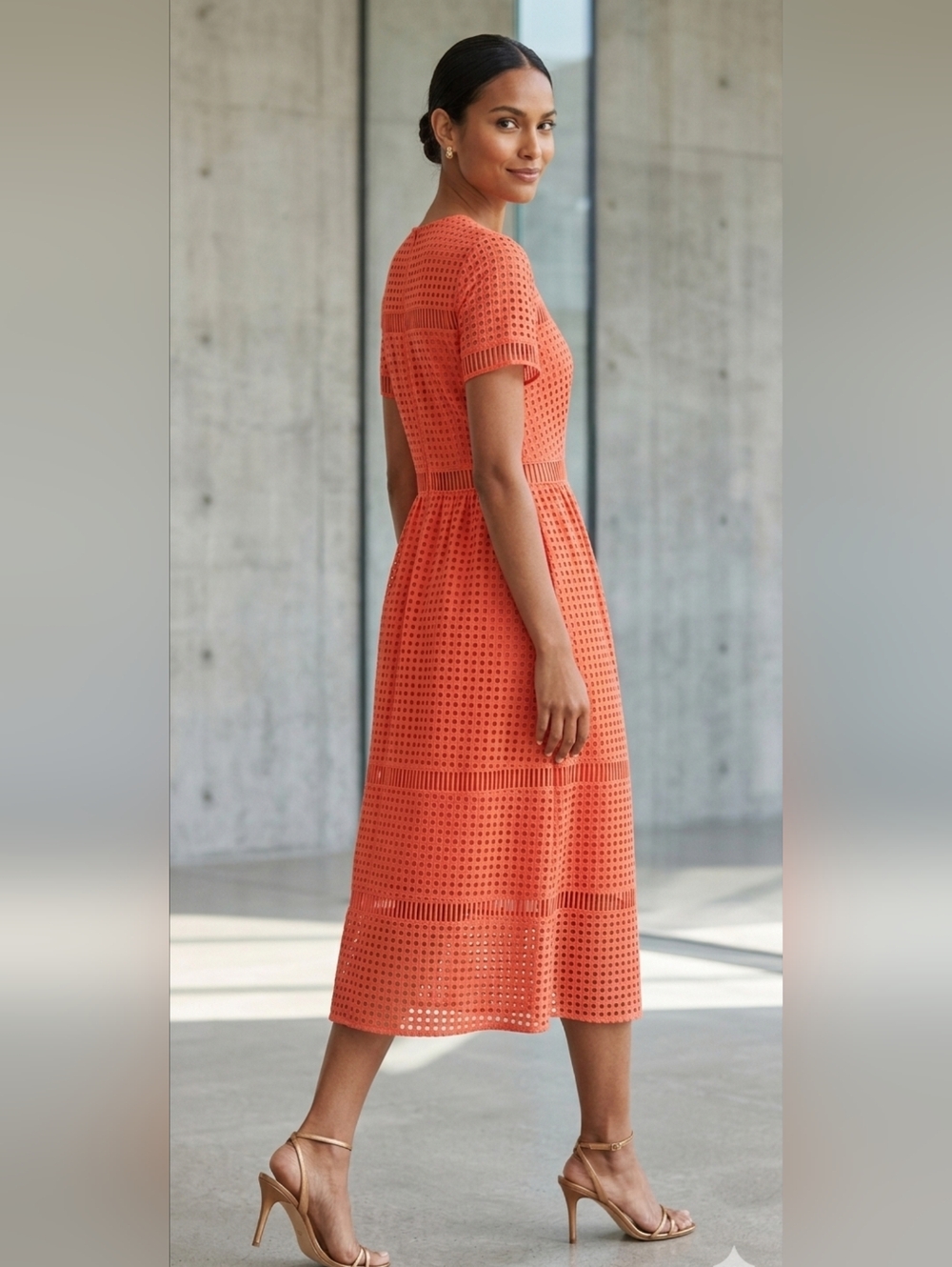 bebe Coral Eyelet Midi Dress